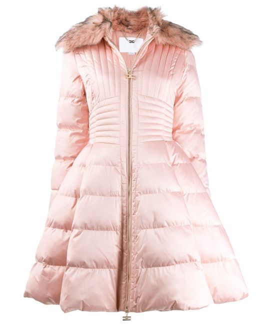 Elisabetta Franchi Pink Flared Puffer Coat