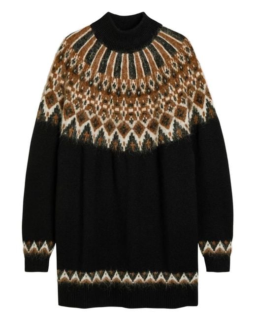 Staud Black Liza Patterned Roll-Neck Mini Dress