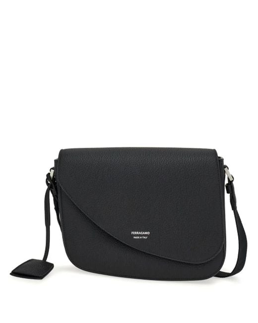 Ferragamo Black Fiamma Medium Leather Messenger Bag for men