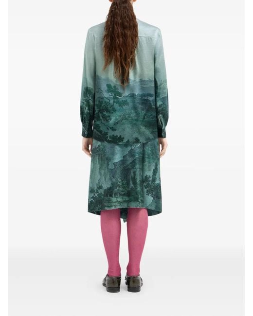 Pierre Louis Mascia Green Landscape-Print Blouse