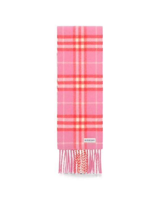 Burberry Pink Narrow Check Cashmere Scarf
