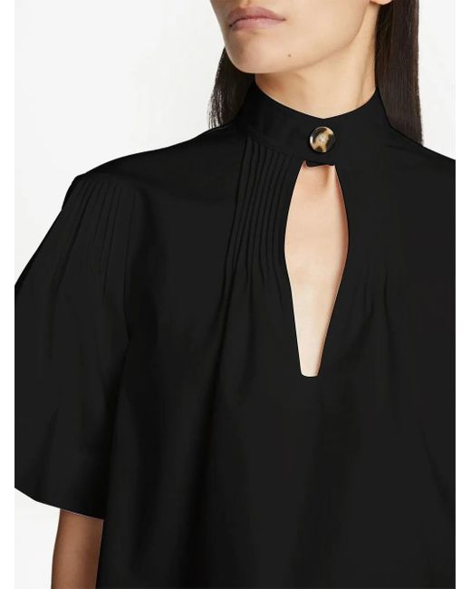 Proenza Schouler Black Pintuck-Detail Short-Sleeved Blouse
