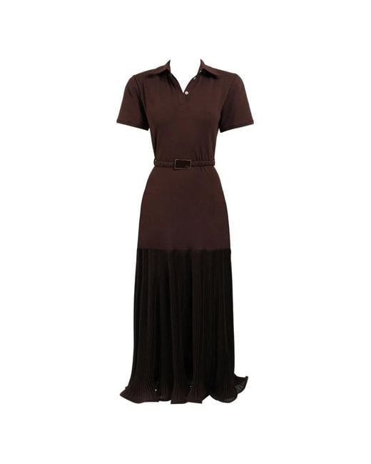 ROWEN ROSE Brown Robe-Polo Longue À Design Plissé
