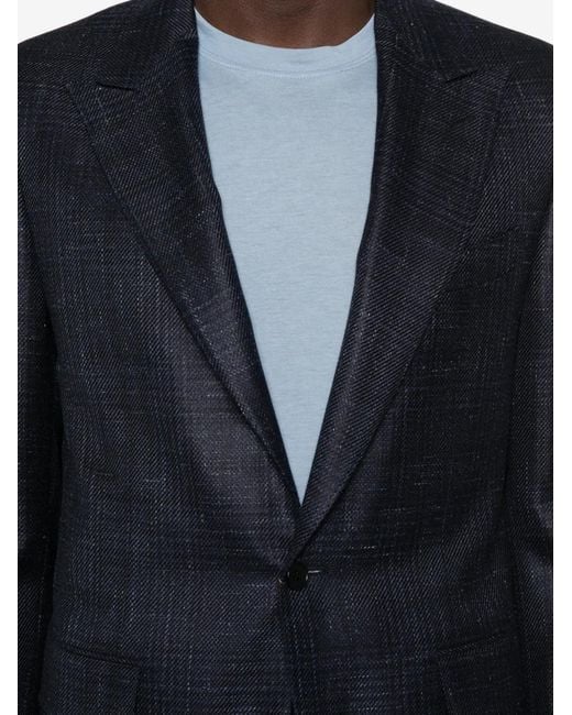 Canali Blue Check-Pattern Single-Breasted Blazer for men