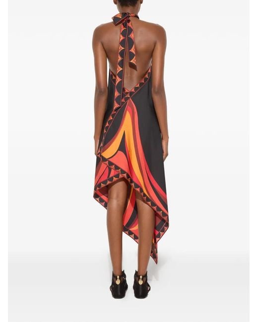 Emilio Pucci Red Robe En Soie À Imprimé Fari