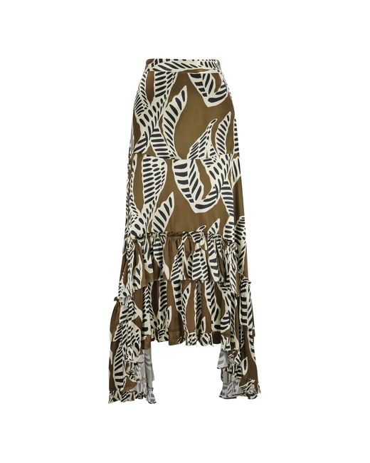Alexis White Bexley Leaf-Print Ruffled Skirt