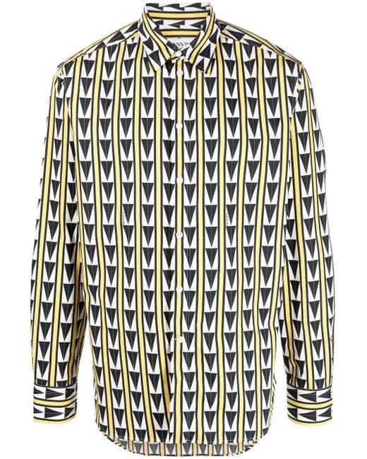 Lanvin Black, White And Light Yellow Cotton Shirt for men