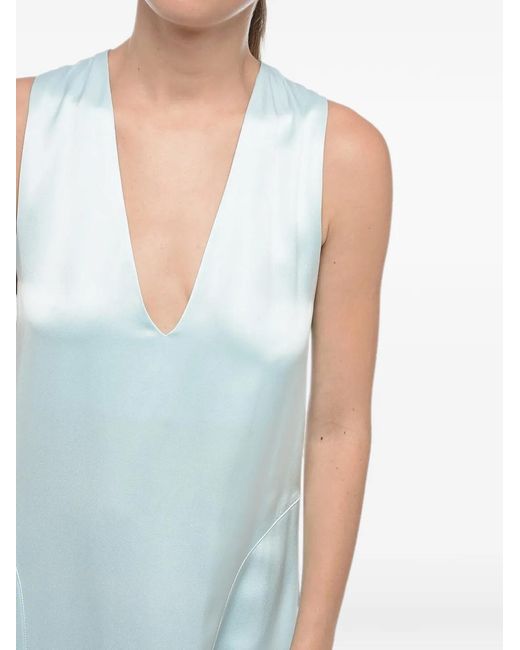 Sa Su Phi Blue Serena Satin V-Neck Midi Dress