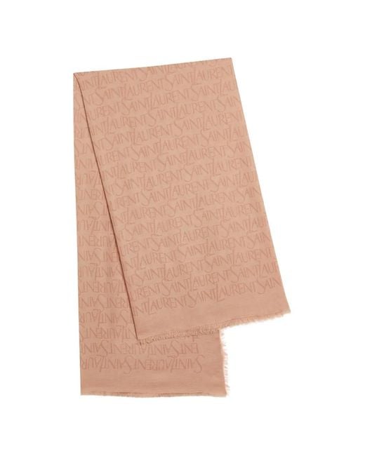 Saint Laurent White Logo-Pattern Fringed Scarf