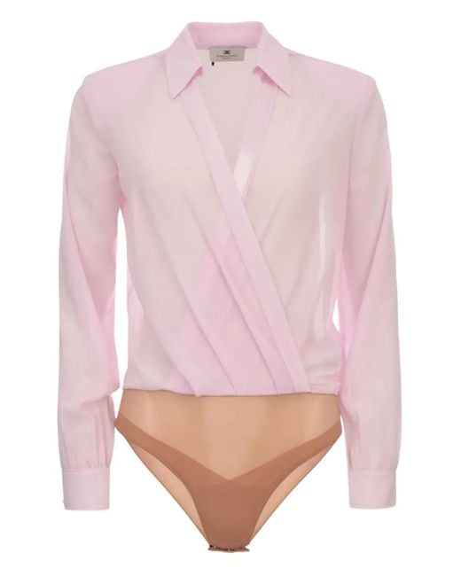Elisabetta Franchi Wrap-front Long-sleeve Bodysuit Pink