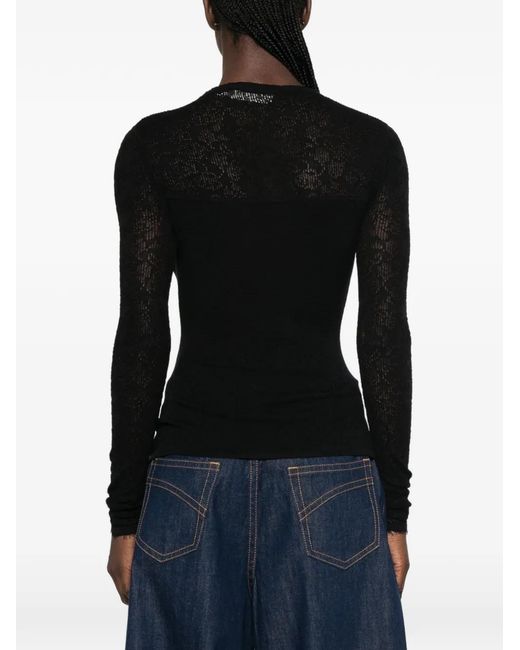 Zimmermann Black Lace-Panelled Ribbed-Knit Sweater