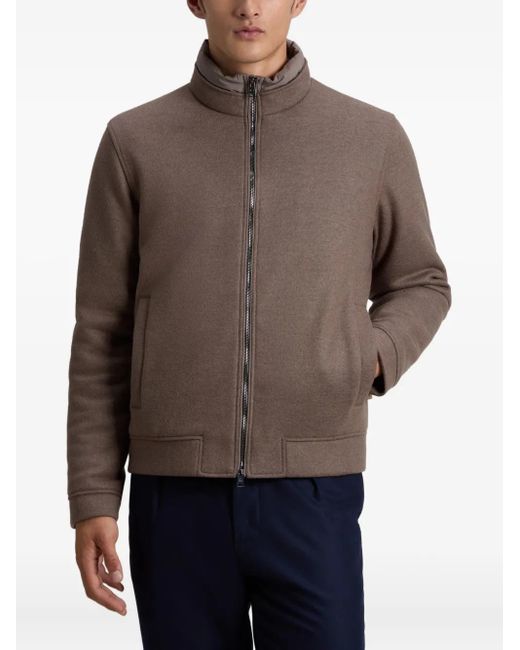 Woolrich Brown Knitted Wool Bomber Jacket for men