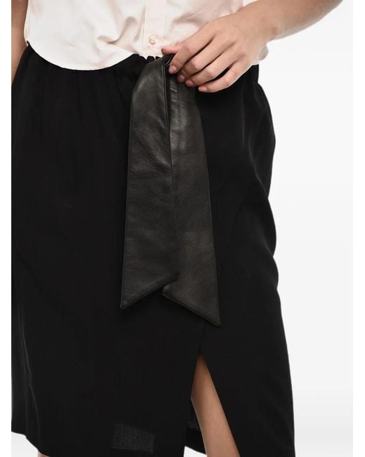 DSquared² Black Leather-Belt Front-Slit Midi Skirt