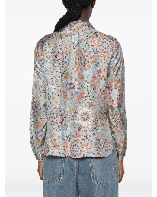 Momoní White Floral-Print Silk Shirt