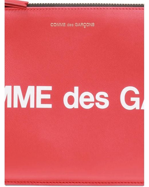 Comme des Garçons Red Logo-Print Leather Pouch