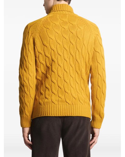 Fay Yellow Cable Knit Roll-Neck Sweater for men
