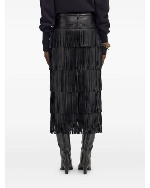 Roberto Cavalli Black Fringed Midi Skirt
