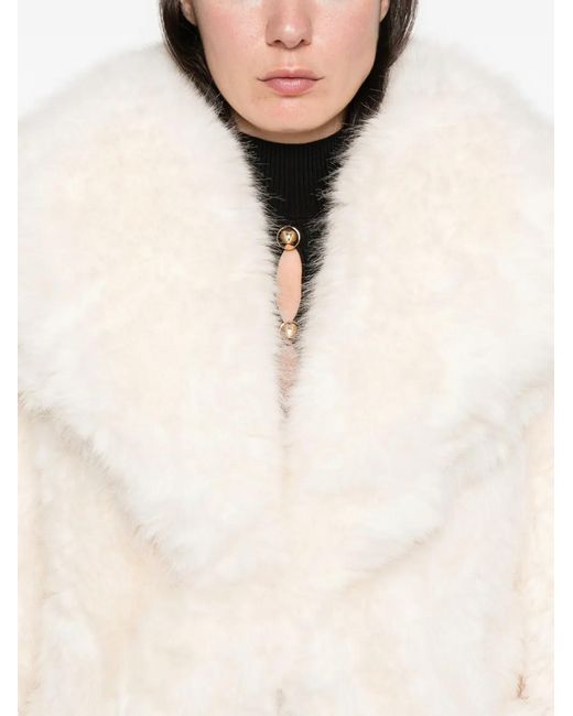 Self-Portrait White Wide-Lapel Faux-Fur Coat
