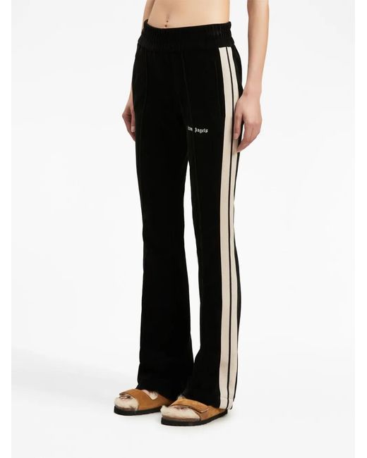 Palm Angels Black Stripe-Detail Velvet Track Pants