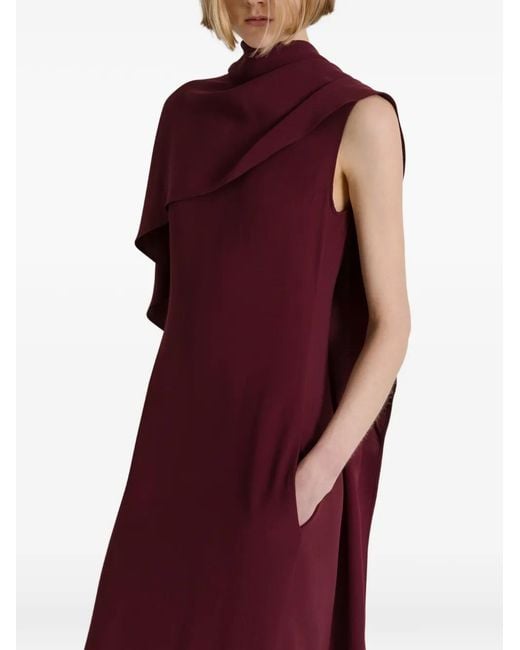 Alberta Ferretti Red Cape-Detail High-Neck Maxi Dress