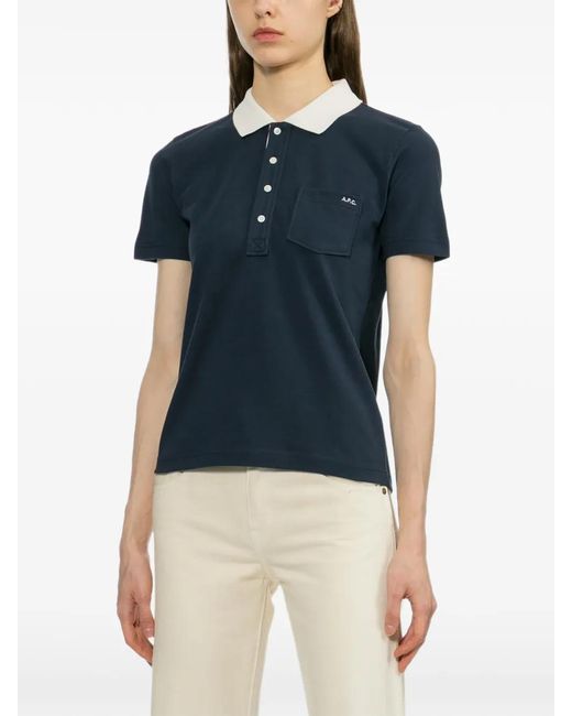 A.P.C. Blue Half Button-Up Polo