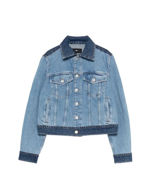 7 For All Mankind Blue Buttoned Denim Jacket
