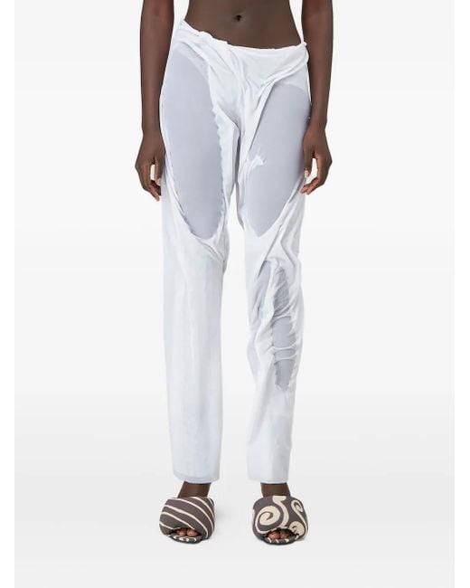 DI PETSA White Gathered Wet-Look Trousers