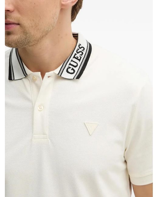 Guess White Lyle Logo-Collar Polo Shirt for men
