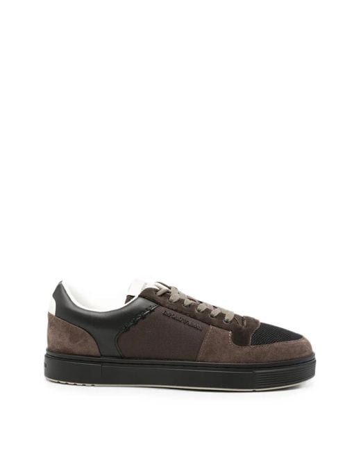 Emporio Armani Black Panelled Suede Sneakers for men