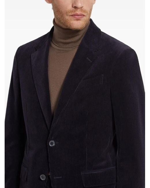 Zegna Blue Corduroy Single-Breasted Blazer for men