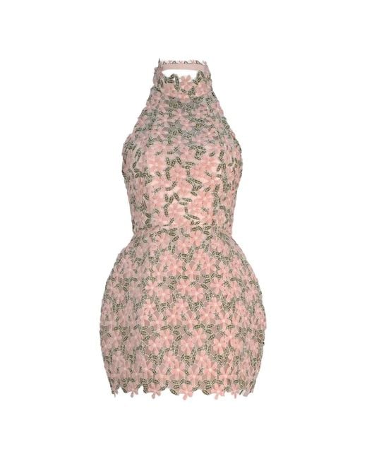 ATOIR Pink Floral-Lace Halterneck Dress