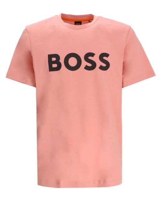 T-shirt en coton à logo imprimé Boss pour homme en coloris Pink