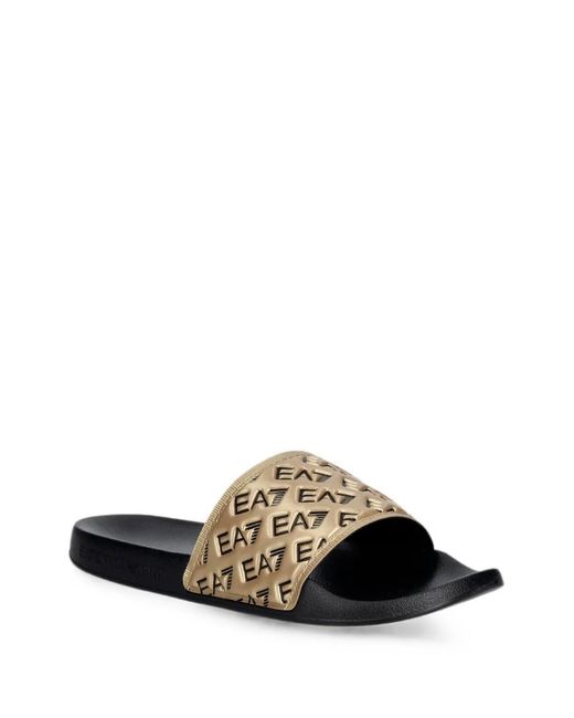 EA7 White Logo-Detail Slides for men