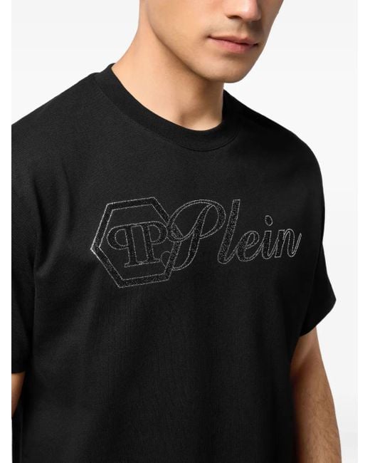 Philipp Plein Black Logo Stones-Embellished T-Shirt for men