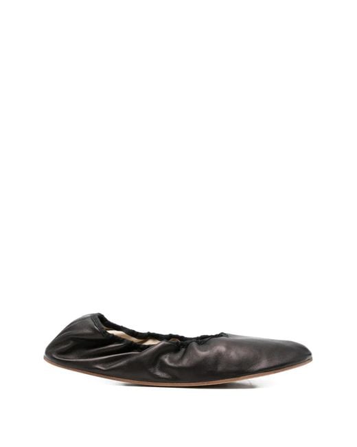 The Row Black Round Ballet Flat In Leather