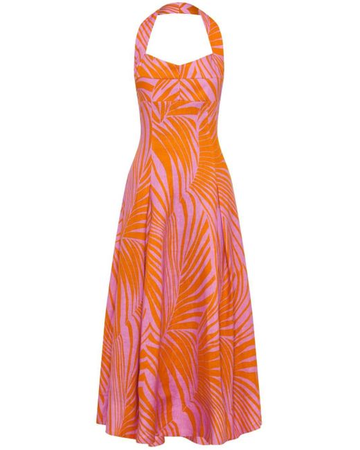 Nicholas Orange Seraphina Palm-print Linen Dress