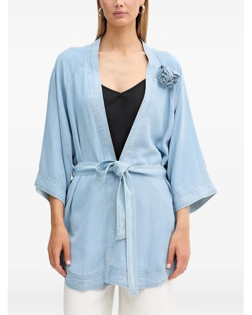 Blugirl Blumarine Blue Brooch-Appliqué Belted Kimono
