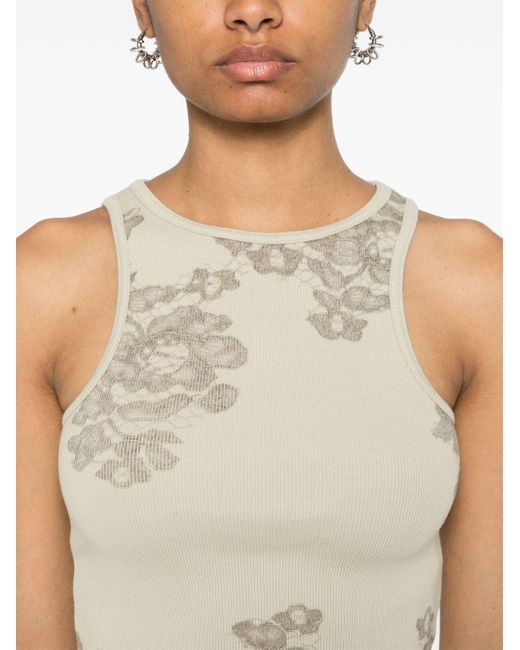 Acne Gray Lace-print Ribbed Tank Top