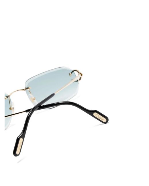Cartier Blue Rimless Rectangle-Frame Sunglasses