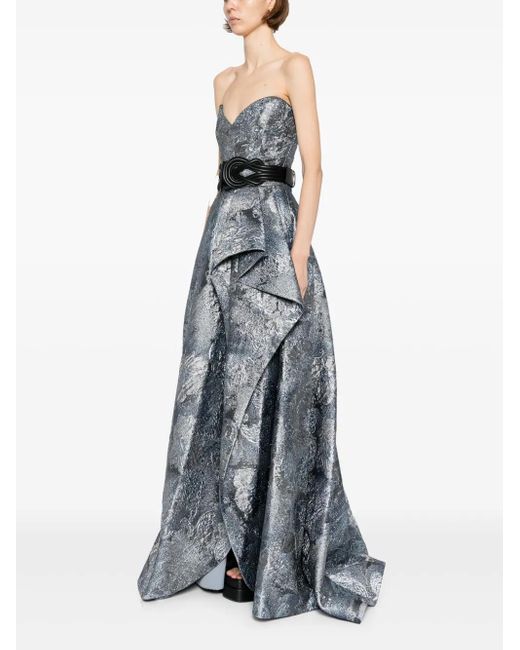 Saiid Kobeisy Blue Brocade Long Dress