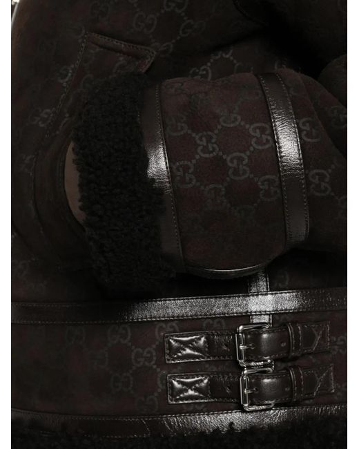 Gucci Black Shearling-Collar Leather Jacket