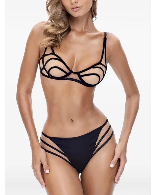 GOD SAVES QUEENS Black Lana Mesh-Panelled Cut-Out Bra