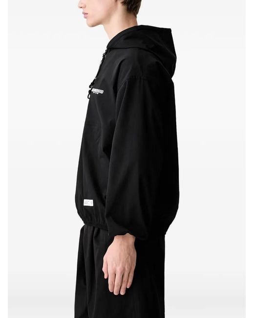 Neighborhood Black Logo-Print Quarter-Zip Hooded Hoodie Jacket for men