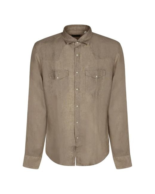 Dell'Oglio Brown Western-Yoke Flap-Pocket Shirt for men
