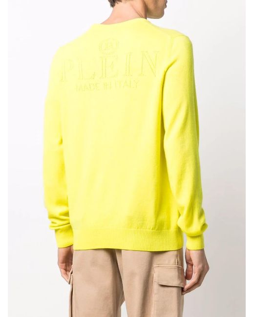 Philipp Plein Yellow Skull Pointelle-Knit Cashmere Jumper for men