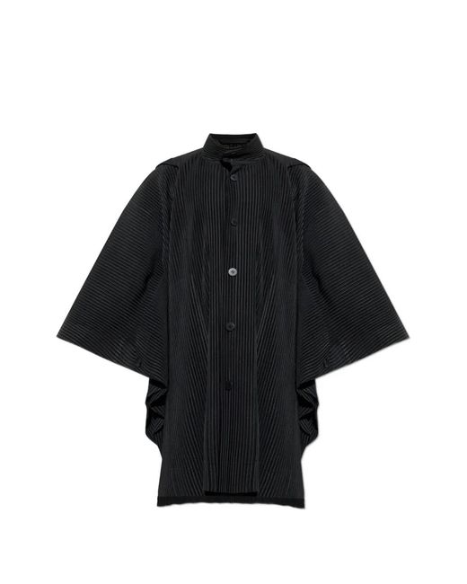 Homme Plissé Issey Miyake Black Pleated Hooded Coat for men