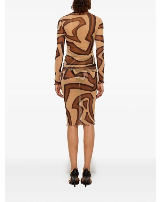 Emilio Pucci Brown Labirinto-Print Midi Skirt