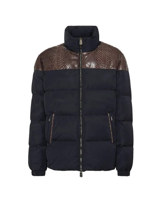 Billionaire Blue Nylon Down-Jacket With Python Inserts for men