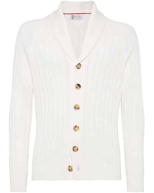 Brunello Cucinelli White Ribbed-knit Cotton Cardigan for men