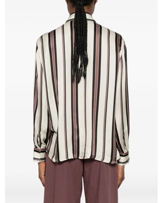 Diega White Ruffled-Detail Striped-Pattern Shirt